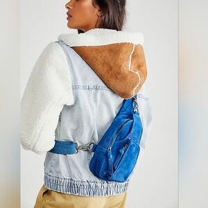 Free People We The Free Cozy Track Jacket Vegan Suede Sherpa Denim Cozy Coat